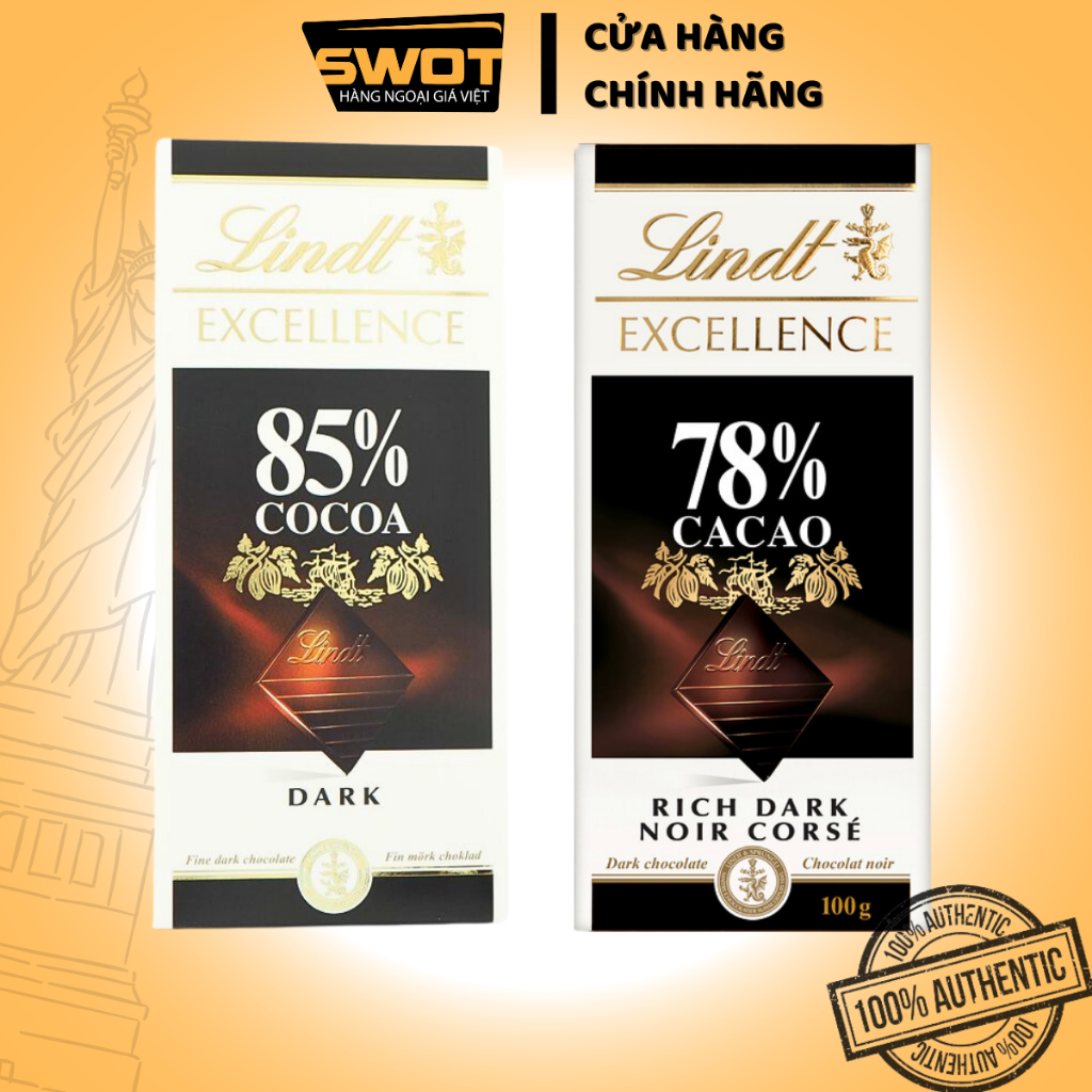 Socola Thanh Lindt Noir Thuy Sĩ 100g, Chocolate Pháp cao cấp thơm ngon đặc biệt, giàu dinh dưỡng giảm stress - SWOT