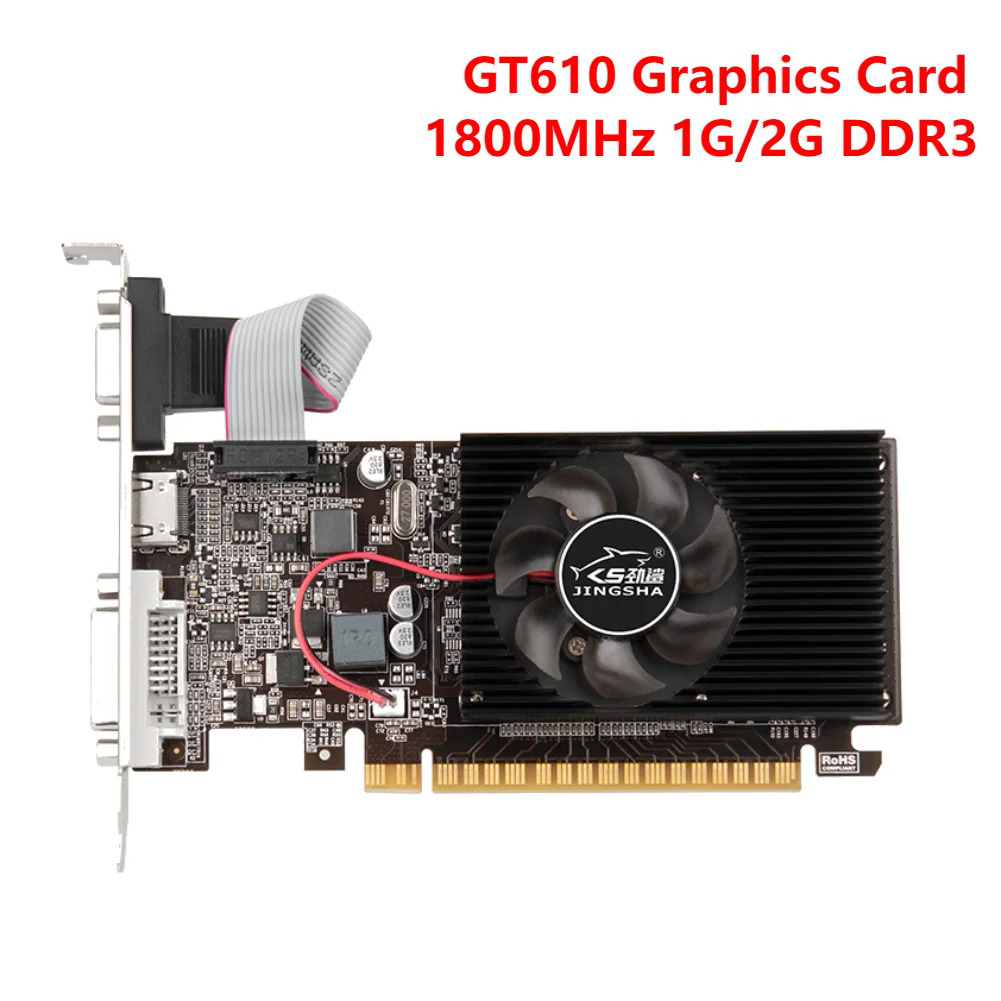 Gt610 1G/2G Video Card 1800MHz PCIe X16 2.0 NVIDIA GeForce GT 610 DDR3 Card đồ họa VGA HD DVI 64bit GPU cho Máy tính để bàn máy tính