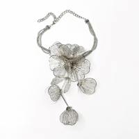 DRESSPLUS MALL Elegant Flower Fringe Necklaces Luxury Temperament Long Tassel Collarbone Chain Western Style Alloy Exaggerated Choker Women