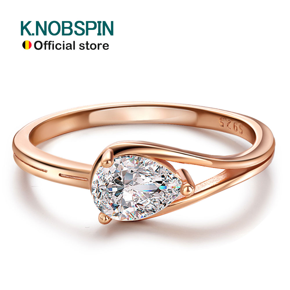 KNOBSPIN Pear Moissanite Rings for Women 1ct D Color VVS1 Diamond GRA Certified Solid 925 Silver Plated 18k Gold Engagement Ring ราคา 1,296 บาท*ส่งฟรี