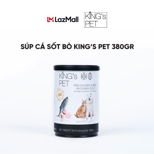 Súp Cá Sốt Bò King s Pet Lon 380g - Thức Ăn Cho Chó Mèo Từ 01 Tháng Tuổi
