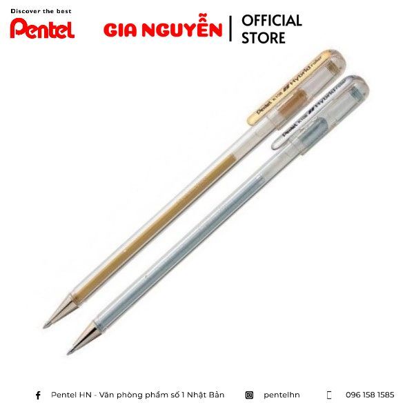 Bút Nhũ Pentel K108 Hybrid Roller | Ngòi 0.8mm 3 Màu Mực (vàng bạc trắng) Gia Nguyễn - Pentel