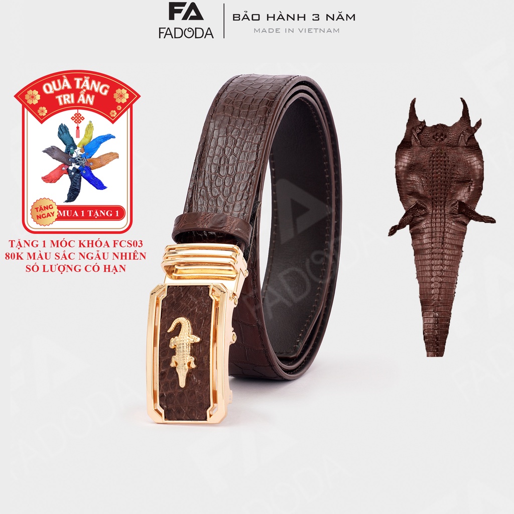 Thắt lưng da cá sấu fa do da fcb01bn dây liền bản rộng 3.5 cm