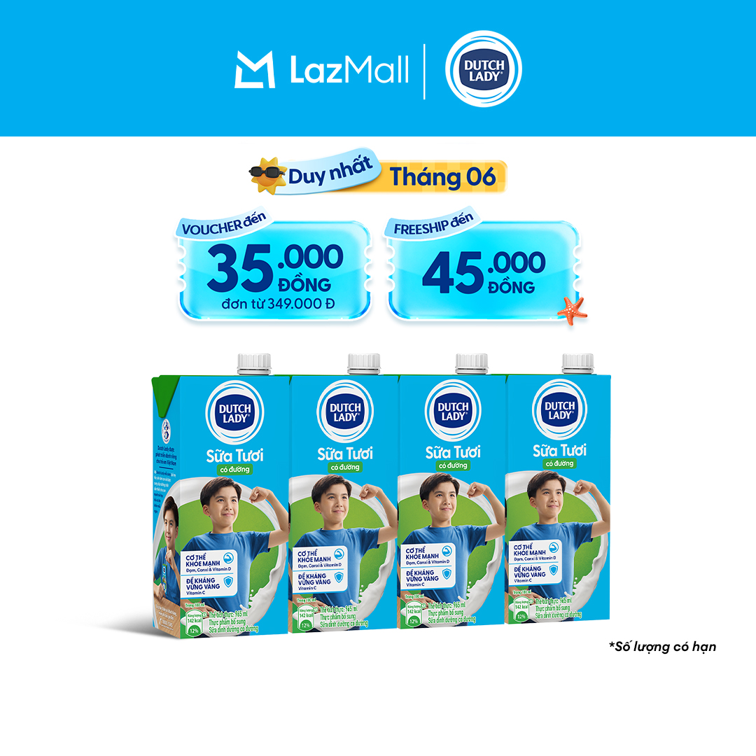 Combo 4 Hộp Sữa Tươi Tiệt Trùng Dutch Lady Cô Gái Hà Lan Có Đường 965ml