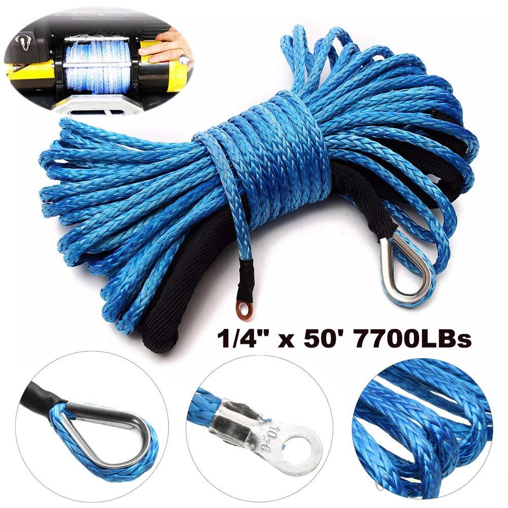 Dây cáp tời tổng hợp nylon 6MM x15M có vỏ bọc màu xanh lam cho ATV UTV GRI-VN