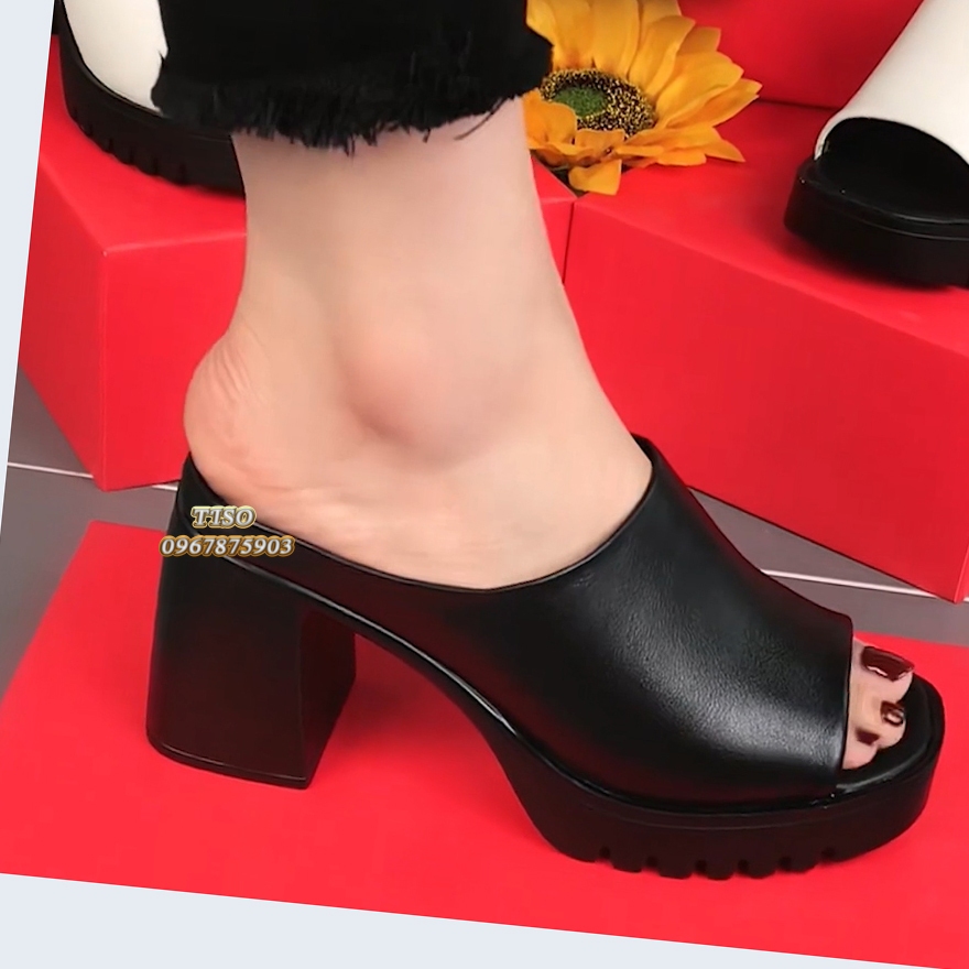 Dép Sục Nữ Tăng cao 8cm , da thật ,  đế cao su đúc chống nước siêu mềm êm chân