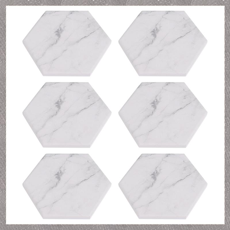(GQWJ) Marble Pattern Absorbent Ceramic Coaster with Cork to Prevent Furniture From Staining and Overflowing, Six-Piece Set