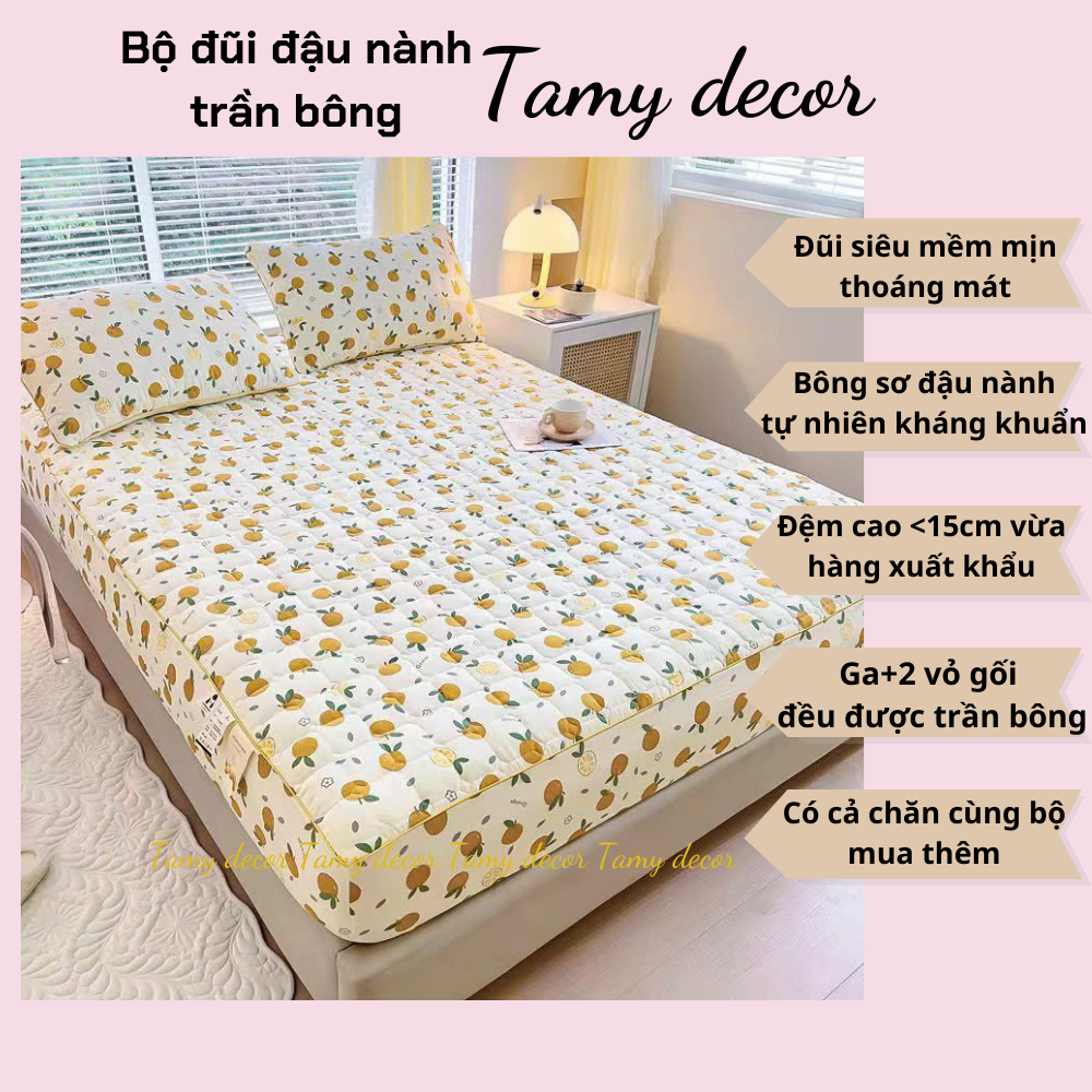 Bộ ga gối cotton đũi sơ đậu nành soybean trần bông cả gối có bán thêm chăn Tamy Decor chất đũi mềm m