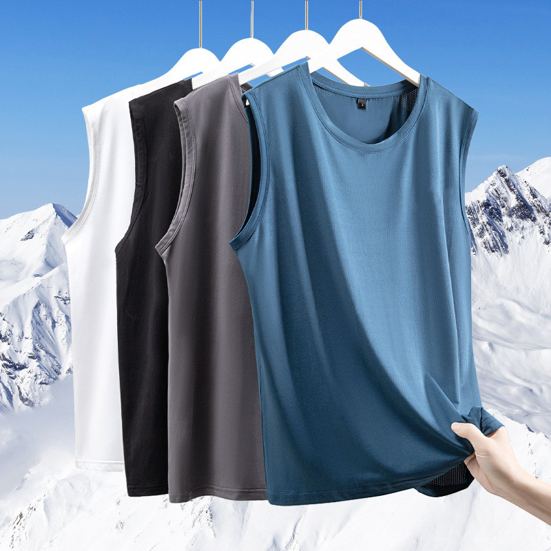 12boxer Tank Tops của nam giới Tank Tops Breathable nhanh khô mỏng vest Ice lụa O-cổ vest thể thao rộng vai vest