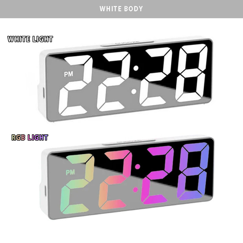 《 𝗦𝗢𝗨𝗡𝗗 𝗖𝗢𝗡𝗧𝗥𝗢𝗟 》Dual Power Mode Mirror LED Digital Clock Adjustable Brightness Bedside Table Alarm Clocks Jam Meja 时钟闹钟