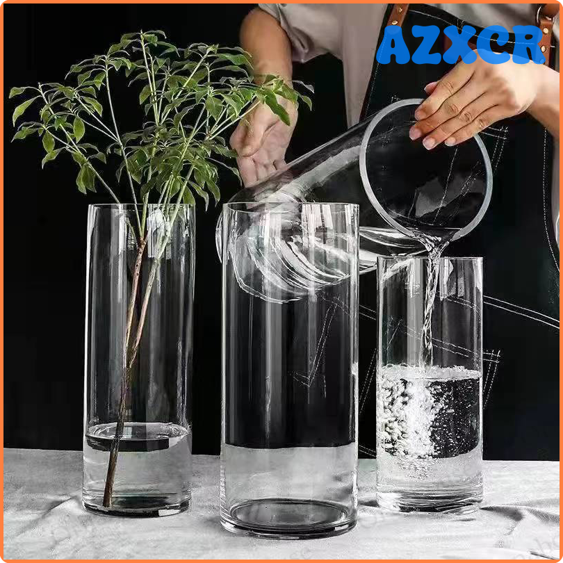AZXCR Transparent Straight Glass Floor Large Vase Dracaena Sanderiana Vase Decoration Hydroponic Glassware Nordic Ceramic Vases BGHTR