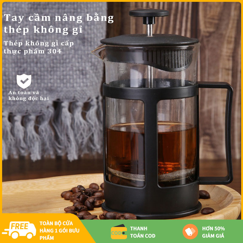 Bình pha cafe kiểu Pháp Bình pha cà phê French Press 350ml / 600ml / 800ml /1000ml Bình pha cà phê tiêu chuẩn Pháp,Thân thủy tinh Thiết kế tinh gọn, hiện đại