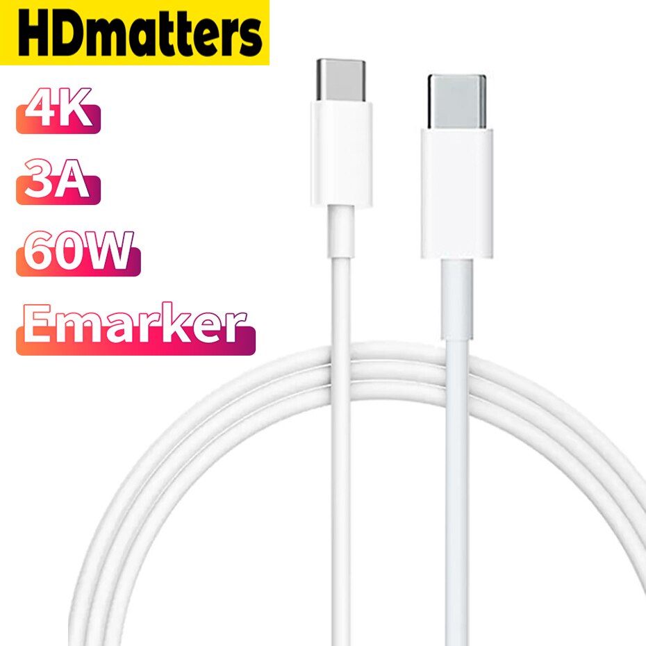Usb 3.1 gen1 usb c cáp video với điện pd 60w usb c để usb c cáp 4k 60hz 20v 3a loại c dây sạc nhanh cho apple macbook