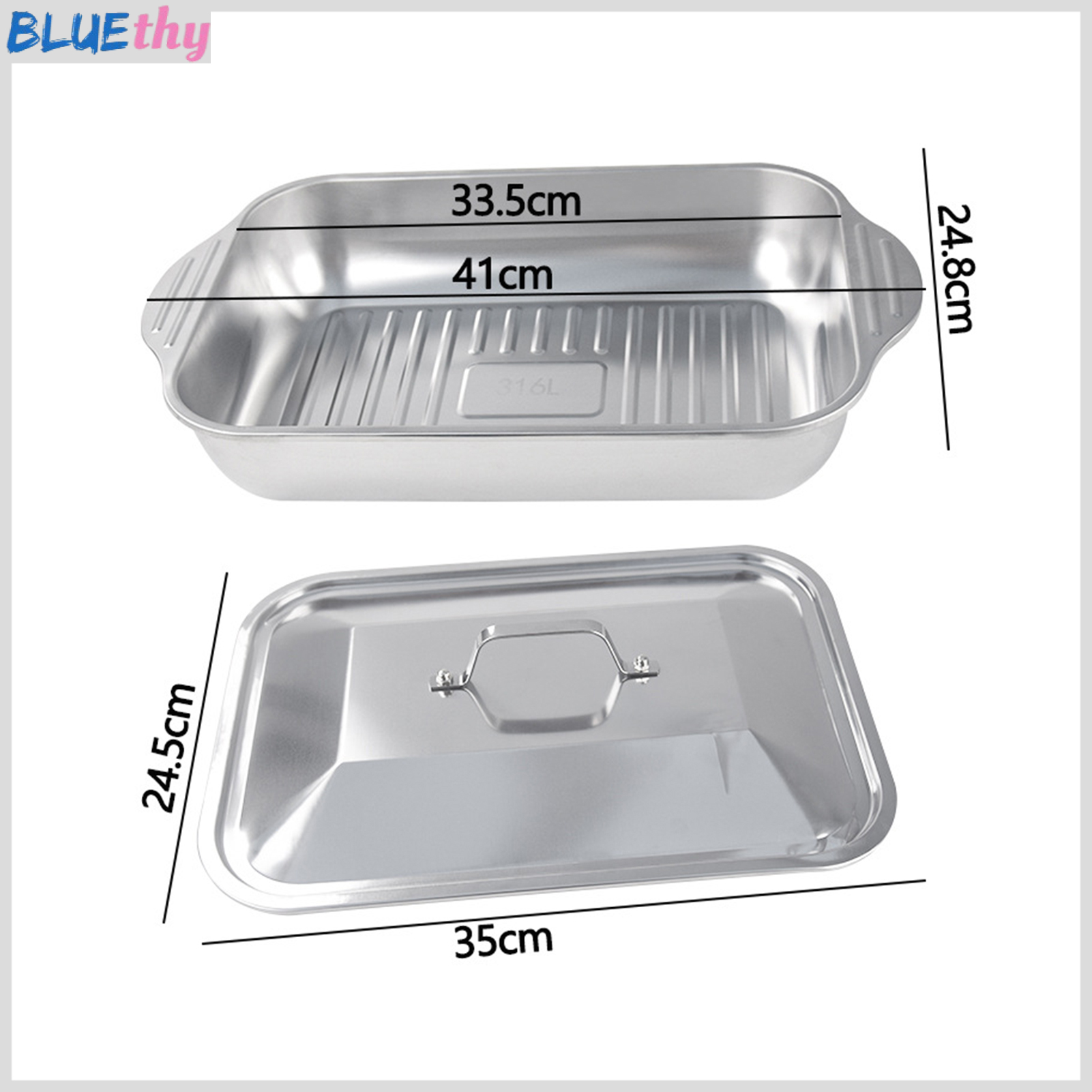 Stainless Steel Roasting Pan with Lid And Handle Heavy Duty Turkey Baking Broiler Tray High Sided In