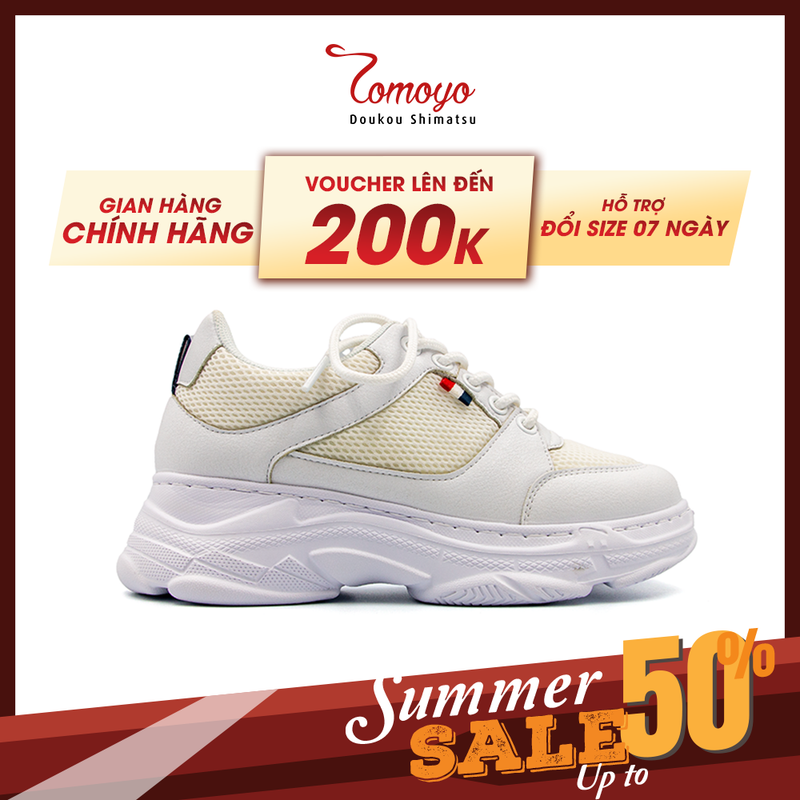 Giày sneaker nữ đế cao 7cm da microfiber siêu nhẹ tomoyo tmw31307