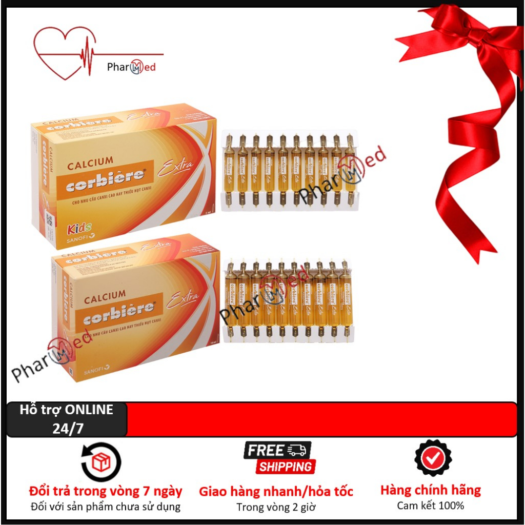 Calcium Corbiere Canxi Extra Mẫu Mới Người Lớn 10ml Và Em Bé 5ml Hộp 30 Ống