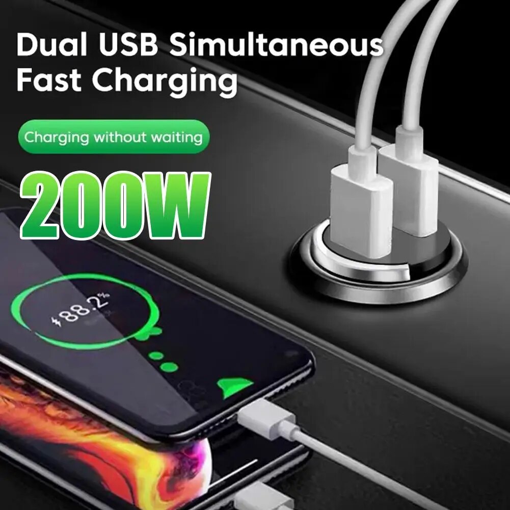 200W Car Invisible Fast Charger Super Fast Charging Accessories Mini