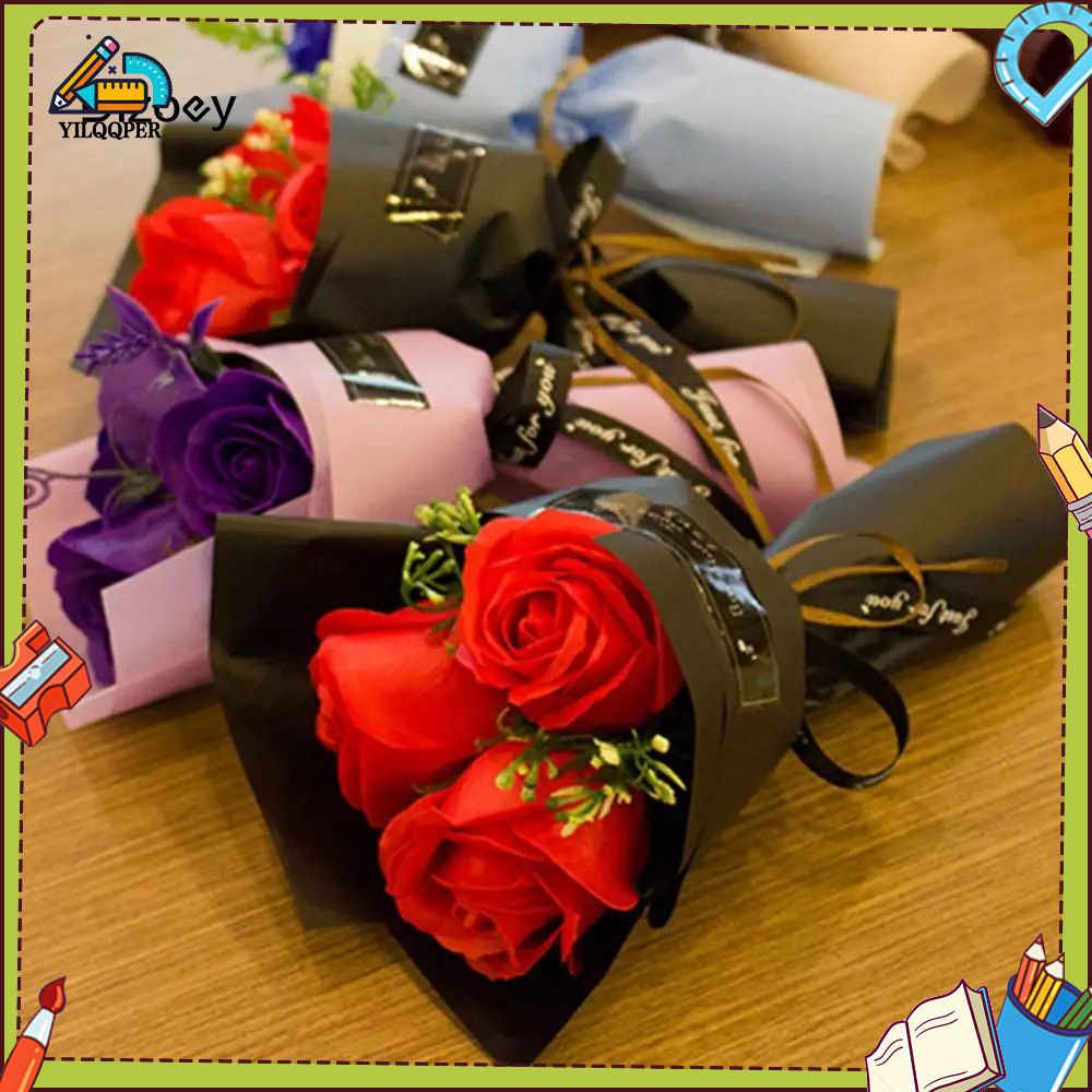 1/5pcs 3 Heads Artificial Rose Bouquet Valentine Day Gift Hand Holding Soap Flower Valentine Day Wedding Decor Artificial Roses Flowers Mother's Day Gift ราคา 42 บาท*ส่งฟรี