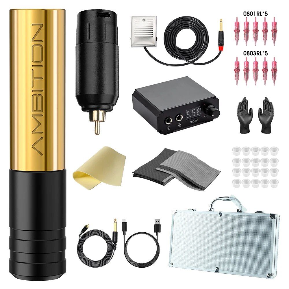 Ambition Rotary Tattoo Machine Kit Permanent Makeup Pen Stroke 3.5mm RCA Eyeliner Scalp Eyebrows Lip