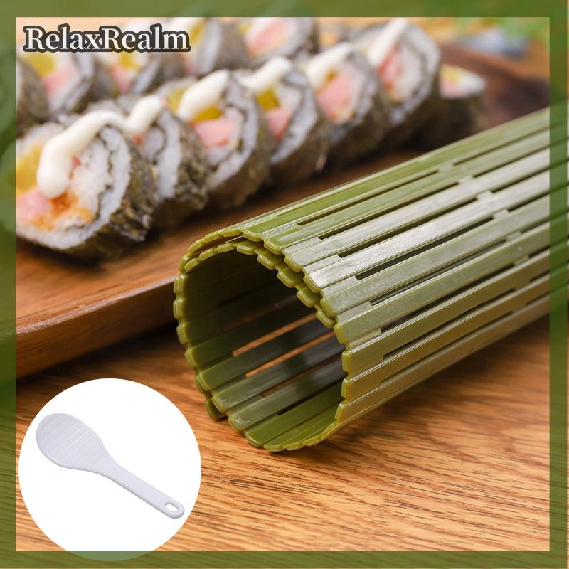 RelaxRealm Lớn màu xanh lá cây nhựa Sushi công cụ Kimbap sushi cuộn DIY onigiri gạo mái chèo công cụ