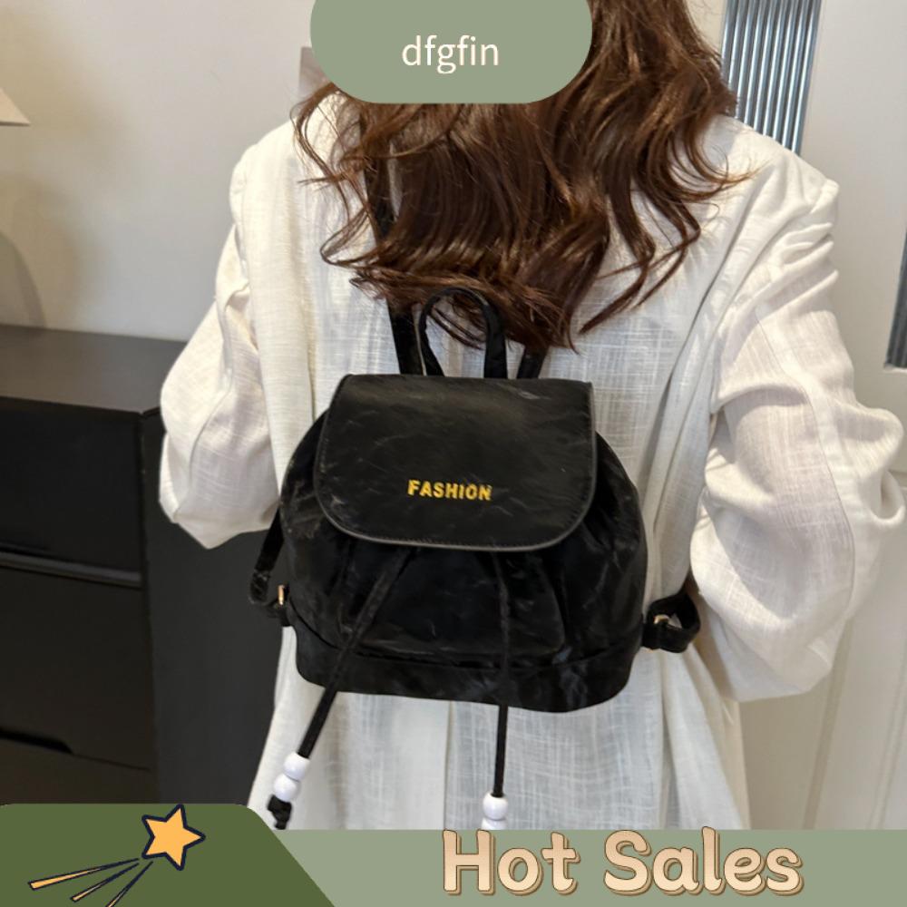 DFGFIN Da PU Balo nữ Có thể điều chỉnh Màu trơn Ba lô nhỏ Dây Rút Cặp sách Phụ nữ