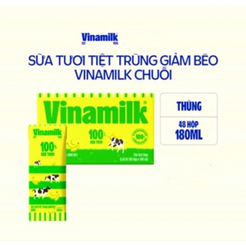 🍌Thùng Sữa Chuối 48 Hộp 180ml / 12 Lốc Tươi Tiệt Trùng Vinamilk 100% Chuối 🍌