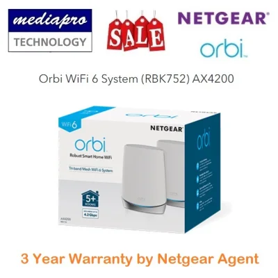 NETGEAR RBK752 Orbi Mesh WiFi 6 System AX4200 ( Pack of 2 ) - 3 Years Local Distributor Warranty