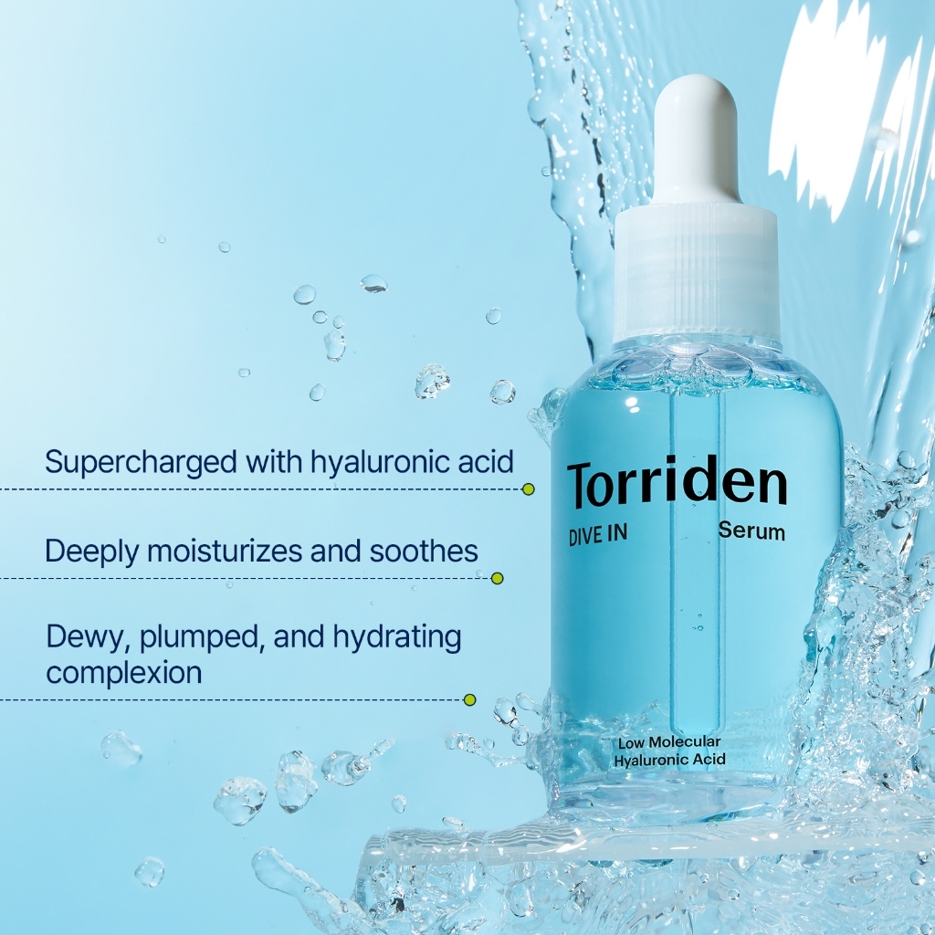 Sérum à l'acide hyaluronique de faible poids moléculaire Torriden DIVE IN pour un éclat hydratant, hydratation profonde intérieure, 50 ml_voghion.com
