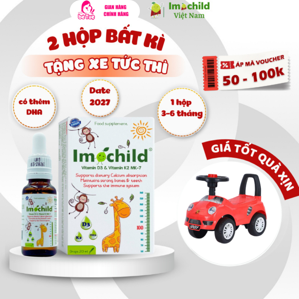 Vitamin D3 K2 IMOCHILD Hỗ Trợ Hấp Thụ Canxi Tăng Chiều Cao Cho Bé Cải Thiện Trí Não,D3 IMOCHILD 20ML