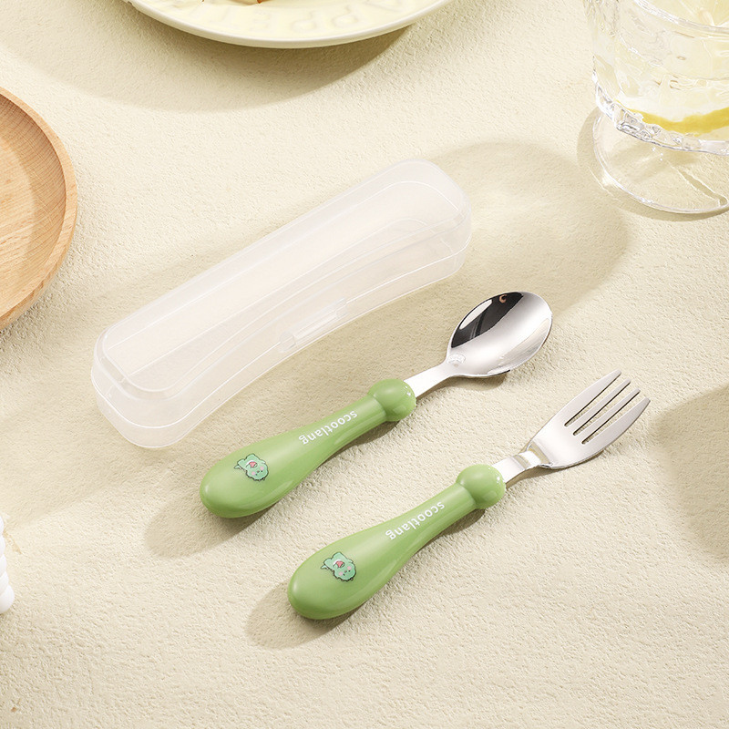 Baltra Baby Spoon Fork Set 304 Stainless Steel Toddler Self Feeding Training Utensils Case BPA Free