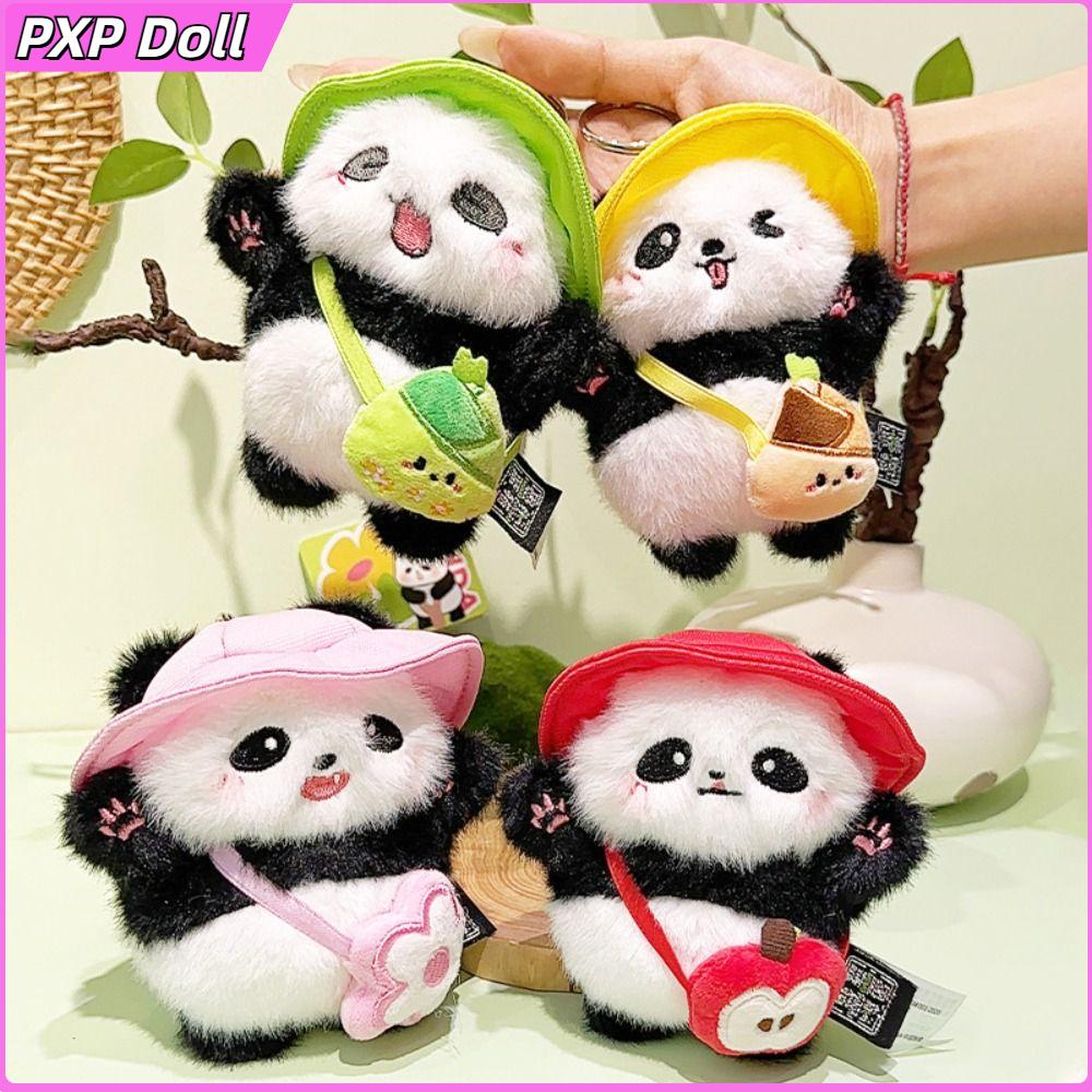 PXP DOLL Búp bê vải lông dây chuyền gấu trúc vải nhung lông Màu kẹo Biểu cảm dễ thương Móc khóa gấu trúc vải lông Đồ trang trí ba lô Sáng Tạo Trang trí túi