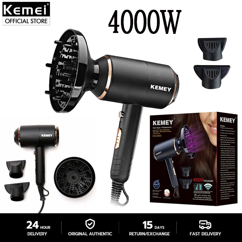 Kemei KM-8896 Professional Hair Dryer ไดร์เป่าผม พร้อมปากไดร์ ลมร้อน-เย็น ลมแรง แห้งไว ราคา 520 บาท*ส่งฟรี