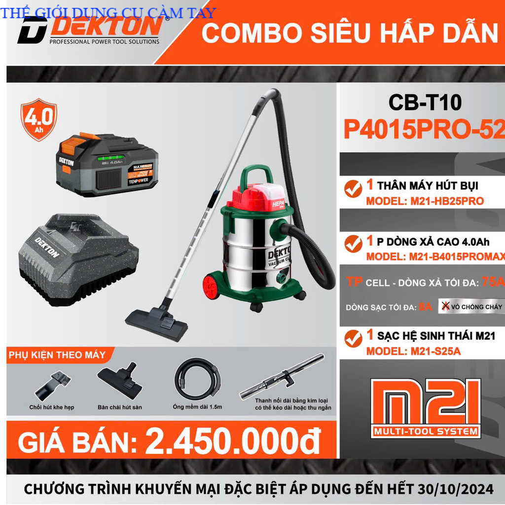 Máy hút bụi dùng pin Dekton M21-HB25PRO 25lít , motor từ Brussless 2024 THẾ GIỚI DỤNG CỤ CẦM TAY GIÁ SĨ