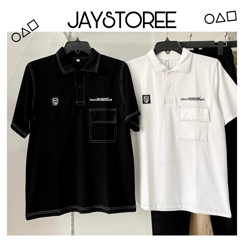 Áo Thun Polo Unisex form rộng WONDER màu ĐEN/TRẮNG  Chất da cá form nam nữ unisex/Áo thun có cổ Jays