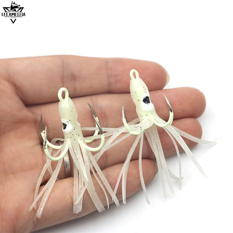 Mực phát sáng Jig Mồi Câu Cá, câu cá mực tôm Jig Baits, câu cá bạch tuộc jigs xoay 4 Móc Neo jigs, mô phỏng Mực câu cá mồi cho câu cá ban đêm