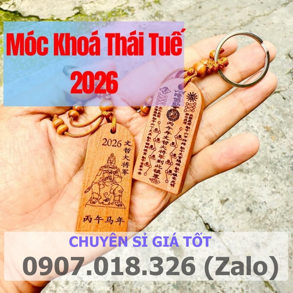 *ĐỒ CHUẨN* [SỈ 100 MÓC] Móc Khóa Thái Tuế Gỗ 2026 Giải Phạm Thái Tuế Năm BÍNH NGỌ, Thẻ Bài Thái Tuế Bằng Gỗ
