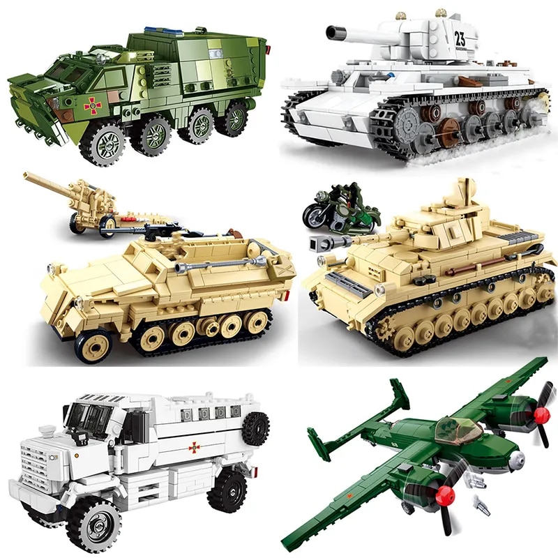 Compatible with LEGO Bộ tên lửa xe tăng dẫn đường quân sự Ww2 Lực lượng SWAT Cảnh sát thành phố T34 Đức Anh Hoa Kỳ Khối pháo WWII