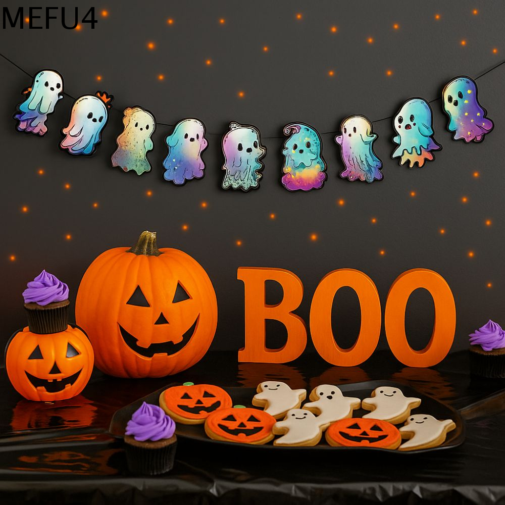 MEFU4 Dễ thương Biểu ngữ ma Halloween Đầy màu sắc Tự làm Trang trí trần ma Trang trí tường ma Giấy  dây chuyền xoắn ốc ma quái Trang trí tiệc Halloween