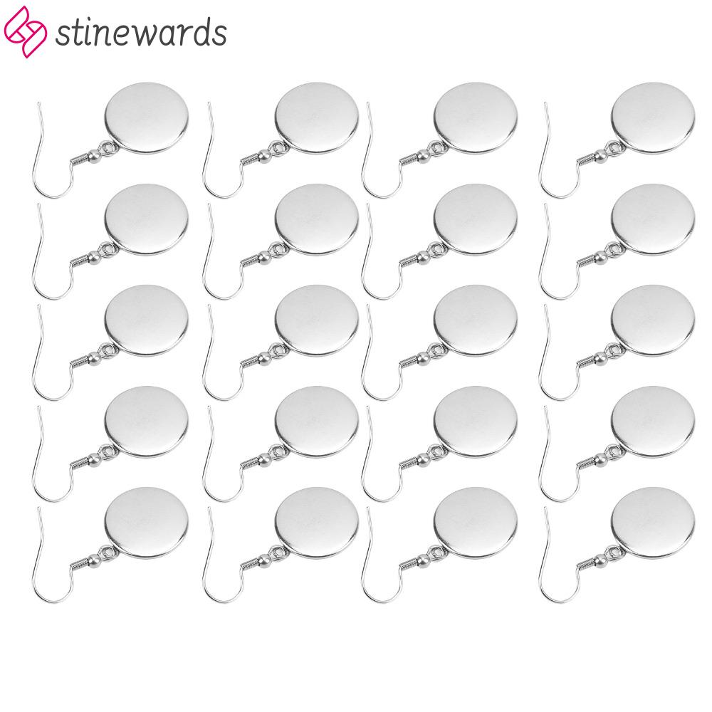 STINEWARDS 20pcs Thép không gỉ Khung trang sức trống cho khuyên tai 16mm Sản phẩm đã được chế biến một phần Móc dây làm khuyên tai Phụ kiện trang sức Bạc Viền khuyên tai bằng thép không gỉ Tự Làm Trang Sức