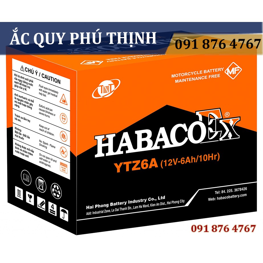 Ắc quy xe máy Habaco 12V - 6Ah YTZ6A. Dành cho xe dream, wave nhỏ, sirius