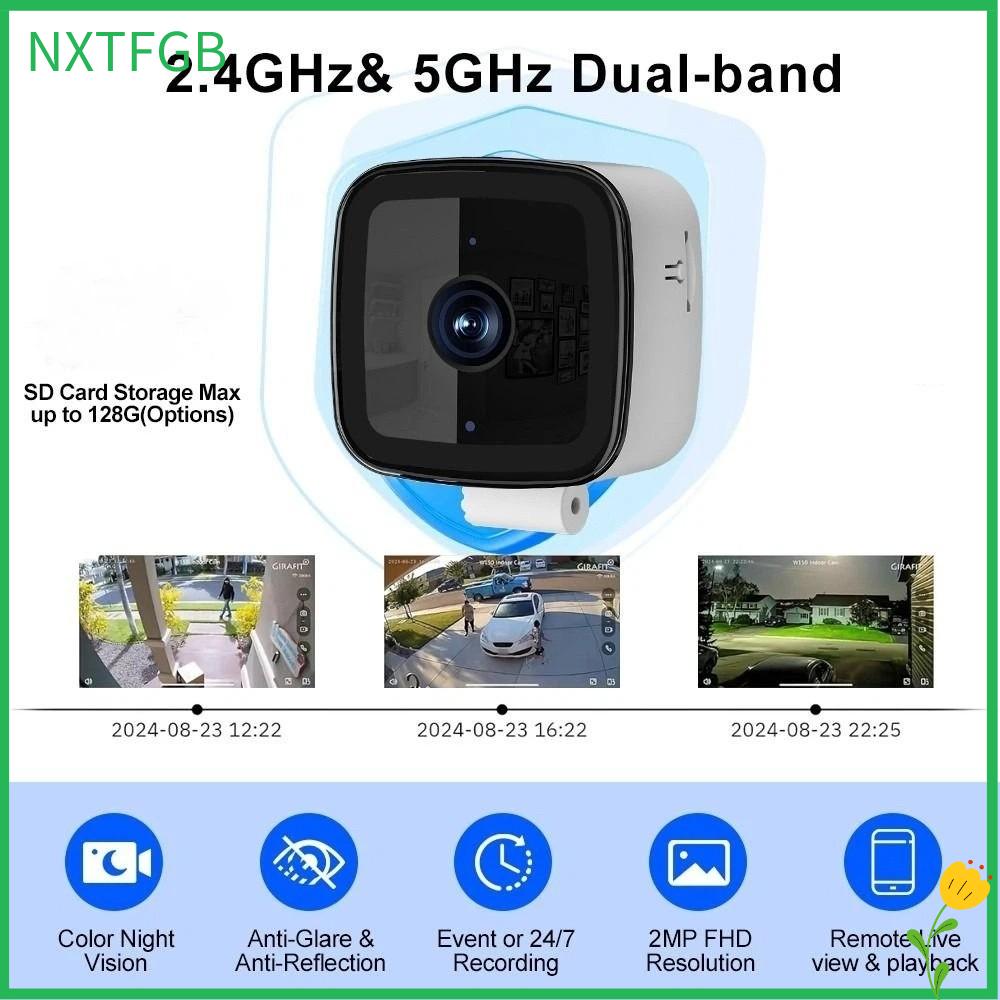 NXTFGB Tầm nhìn ban đêm màu sắc Camera an ninh cửa sổ 2K Ghi âm 24/7 Phát hiện chuyển động Camera không dây 360 độ Không có điểm mù Cuộc gọi thoại hai chiều Camera giám sát Dành cho thú cưng tại nhà