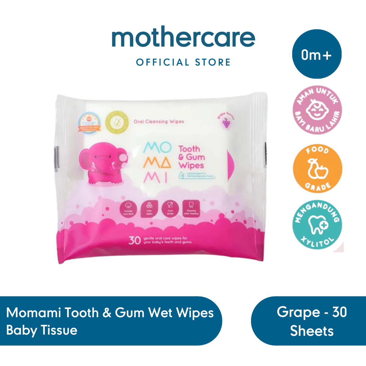 Momami Tooth & Gum Wet Wipes Baby Tissue - Tisu Basah Xylitol Pembersih Gigi & Gusi Bayi