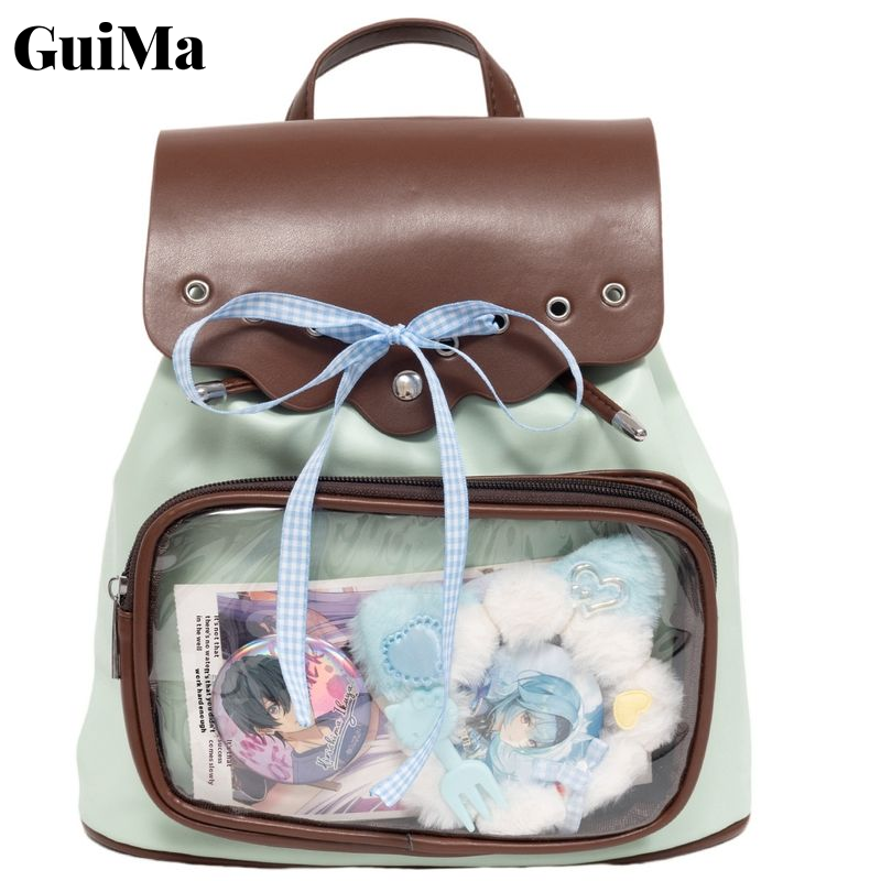Ba lô nữ guima y2g Ba lô họa tiết hoạt hình dễ thương quây có nơ trong suốt nhỏ hai chiều