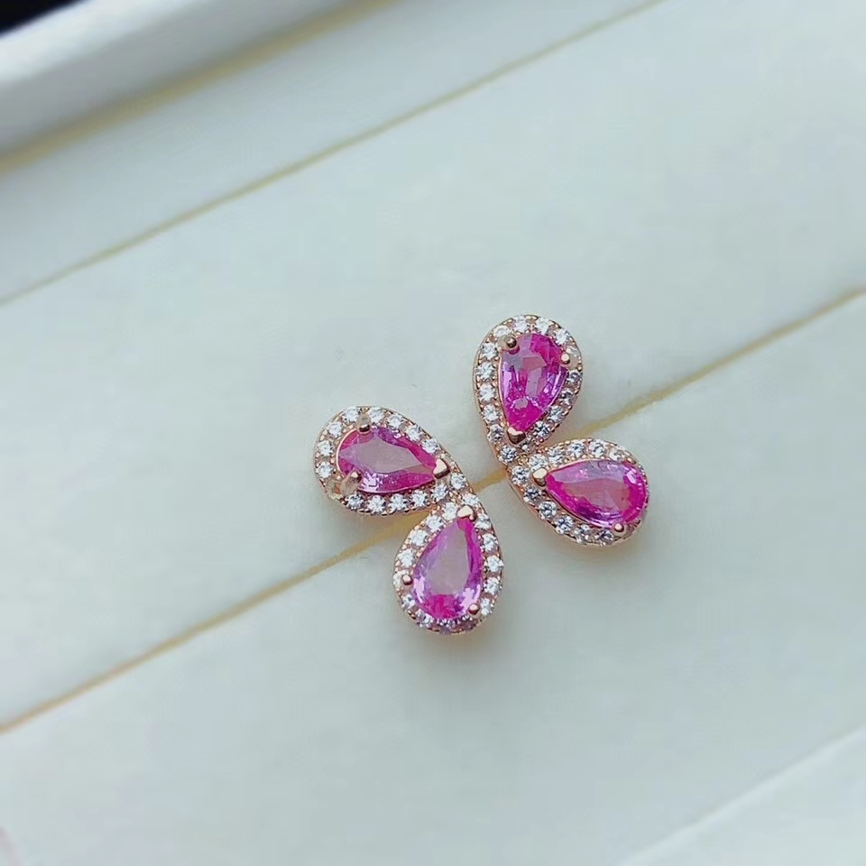 [shiya] KJJEAXCMY fine jewelry 925 sterling silver inlaid natural pink sapphire ear studs popular ladies earrings support testing