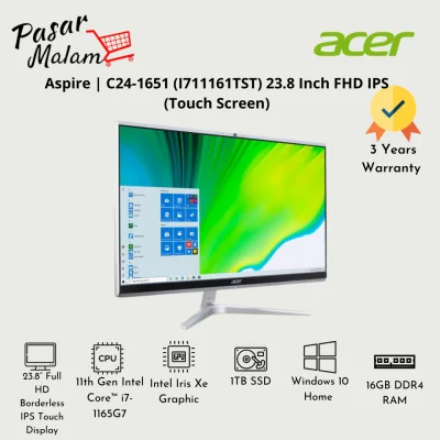 [NEW MODEL] Acer Aspire C24-1651 (i711161TST) 23.8 Inch FHD IPS Touch Screen AIO Desktop Intel i7-1165G7 16GB RAM