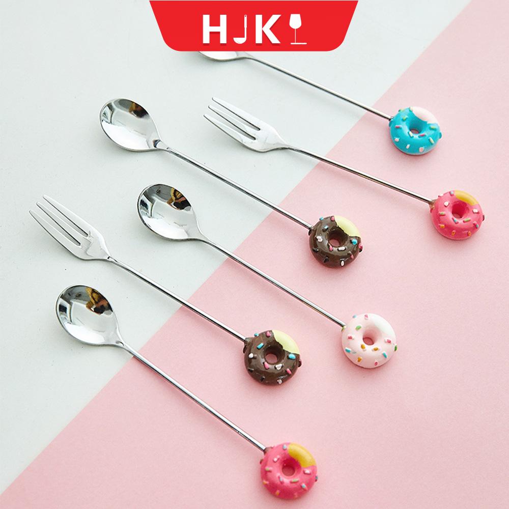 HJKL Bánh vòng Chất lượng cao Bánh Món tráng miệng Dụng cụ nhà bếp Kem Bộ đồ ăn Teaspoon Muỗng cà phê Ngã ba trái cây Thìa khuấy