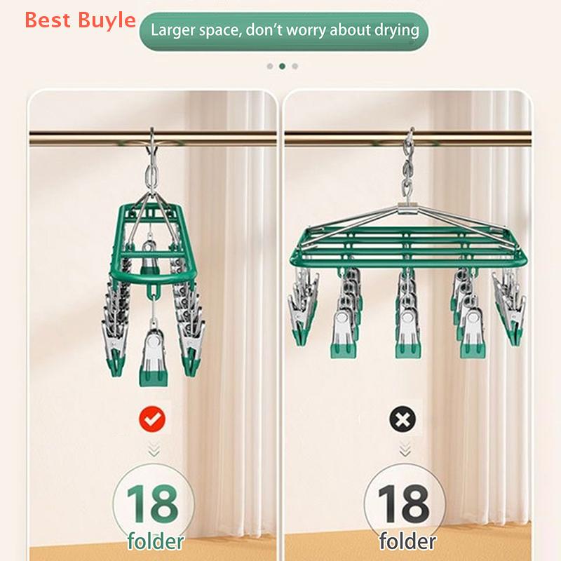 💖Best Buyle 18 Clip Thép Không Gỉ Vớ Giá Quần Áo Giá Đa Chức Năng Hộ Gia Đình Không Đánh Dấu Đồ Lót Khô Giá Ban Công Lưu Trữ Kệ