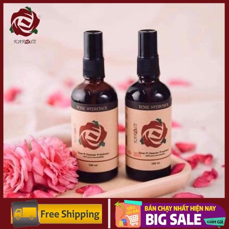 Combo 2 chai nước hoa hồng hữu cơ Karose 100ml nguyên chất, cân bằng độ PH cho da