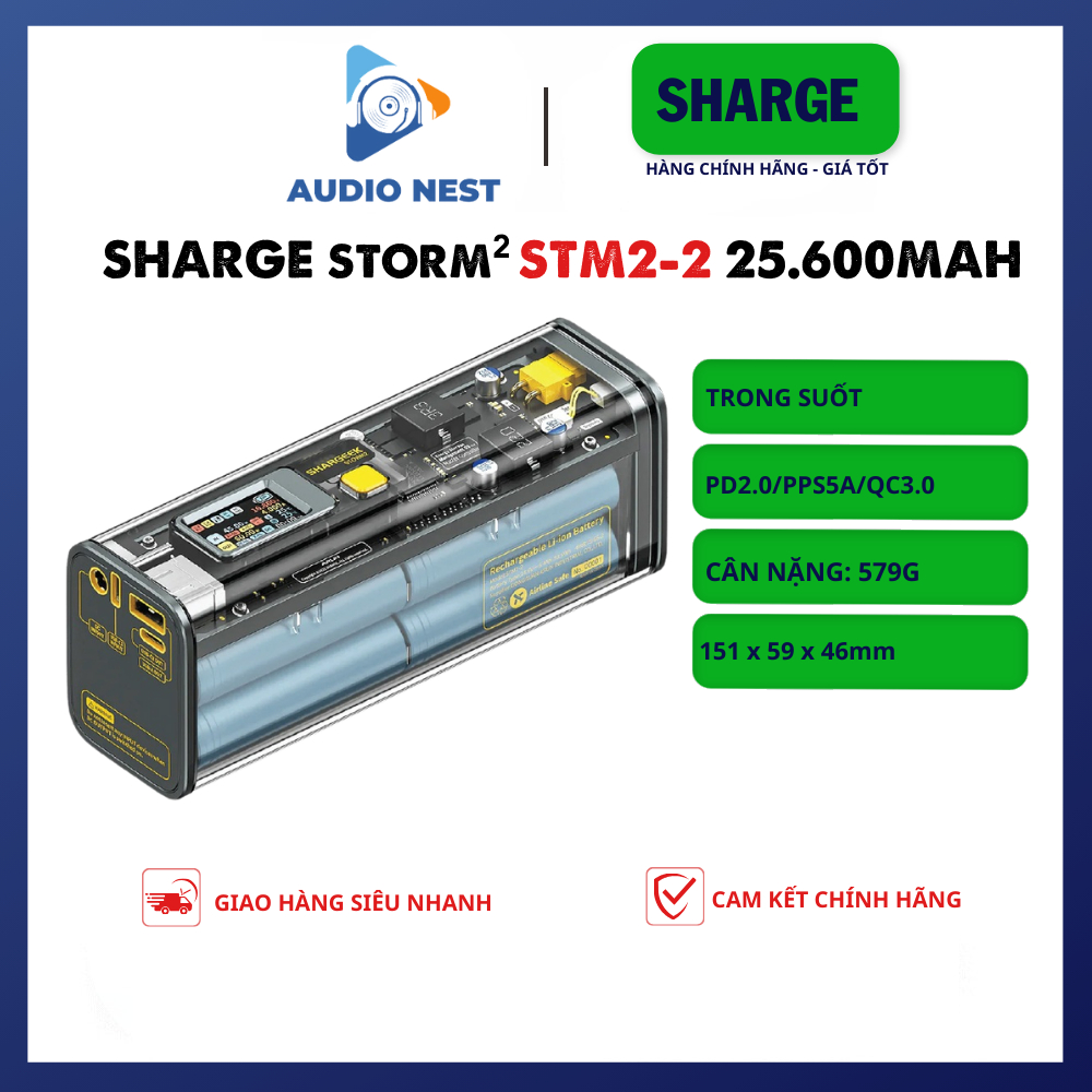 2025Pin Sạc Dự Phòng Màn Hình LED SHARGE/Shargeek STORM 2 liquid 25600mah hỗ trợ 100w Có 4 Cổng - BH