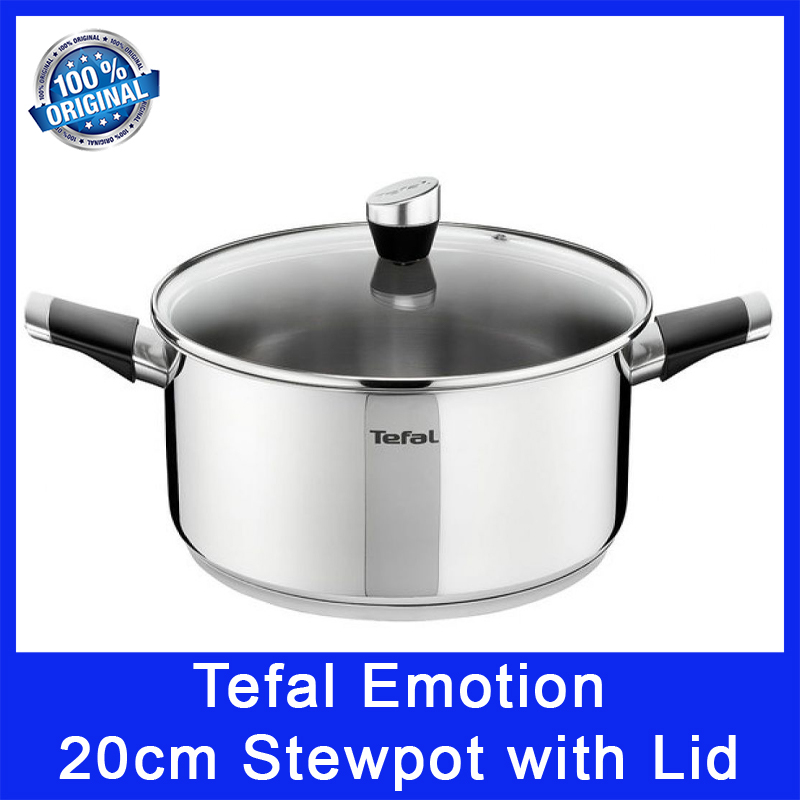 Tefal Emotion E8234424 20cm Stewpot with Lid. 20cm Diamater. Stainless Steel. Titanium Non-Stick Coating. Local SG Stock. Singapore